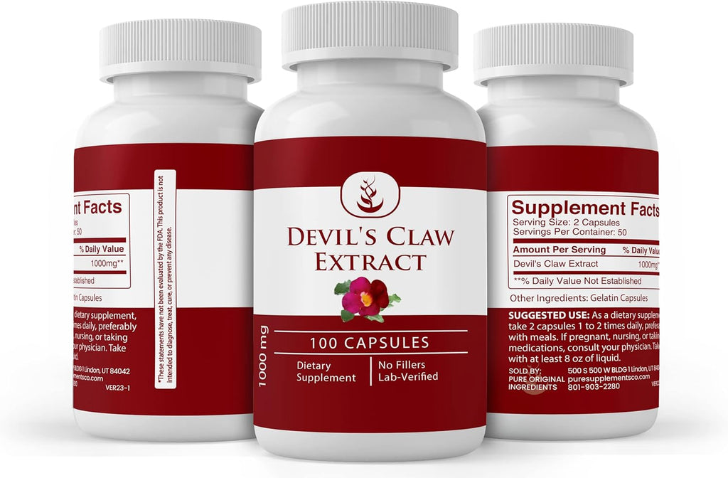 PURE ORIGINAL INGREDIENTS Devil's Claw Extract, (100 Capsules) Always Pure, No Additives Or Fillers, Lab Verified