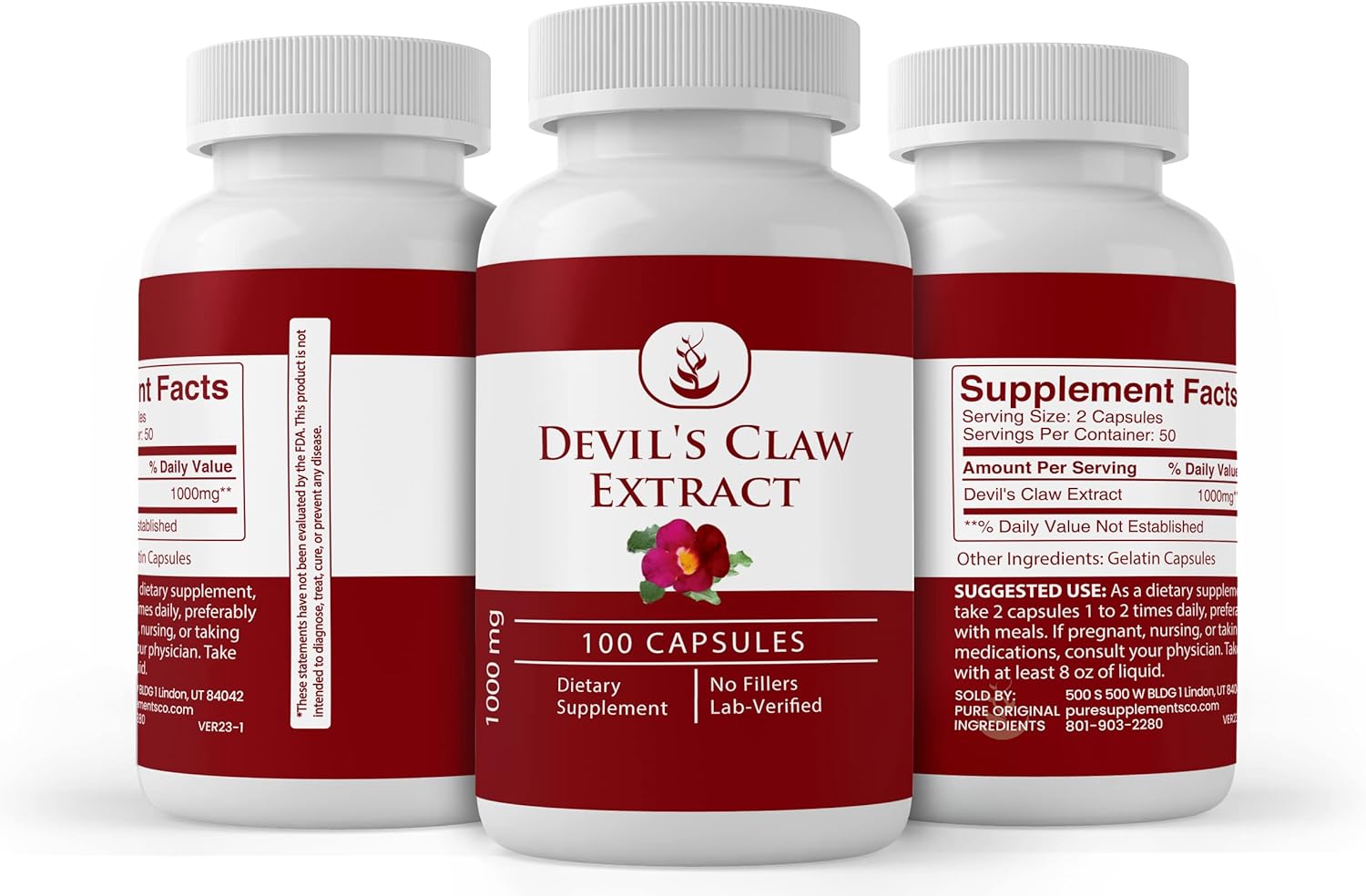 PURE ORIGINAL INGREDIENTS Devil's Claw Extract, (100 Capsules) Always Pure, No Additives Or Fillers, Lab Verified