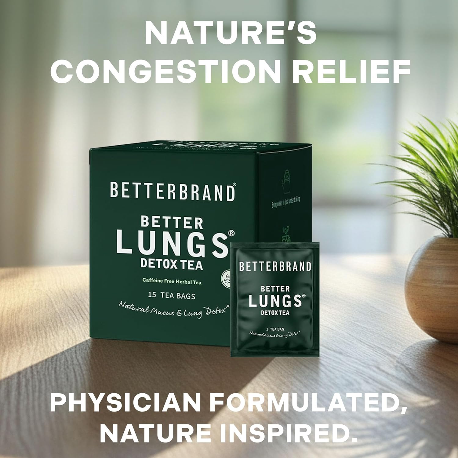 Betterbrand Mullein Tea Bags for Lung Detox - Respiratory Support with Thyme, Elderberry, Ginseng, Ginger, Caffeine Free Herbal Blend - 15 Tea Bags (Pack of 2)