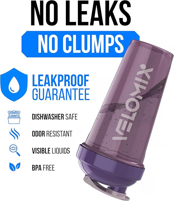 VELOMIX -2 Pack- 28 oz Protein Shaker Bottles for Protein Mixes - 2x Wire Whisk | Leak Proof Shaker Cups for Protein Shakes | Protein Shaker Bottle Pack (Purple Mix)