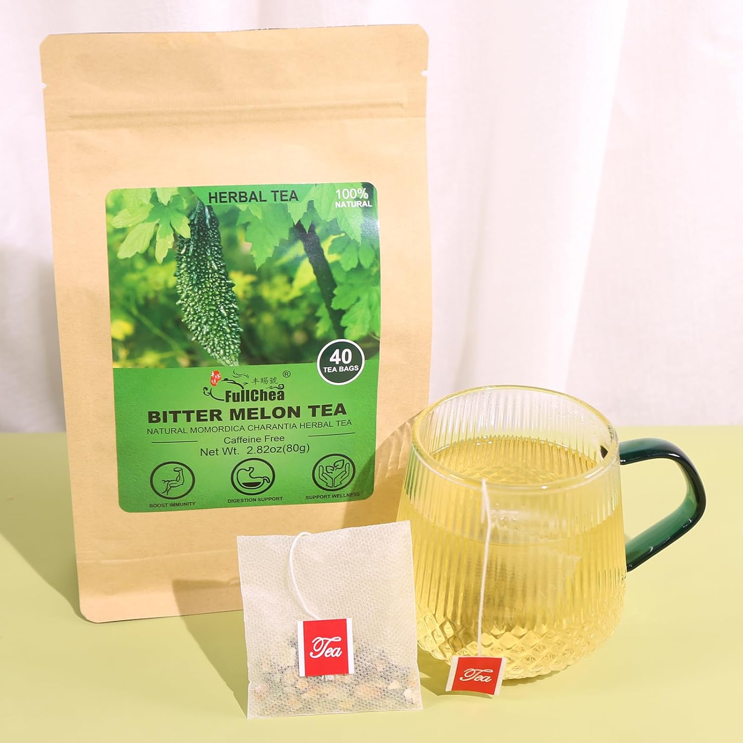 FullChea - Bitter Melon Tea, 2g X 40 Count - Premium Natural Dried Momordica Charantia - Cut & Sifted - Non-GMO - Caffeine-free - Support Wellness & Digestion Support