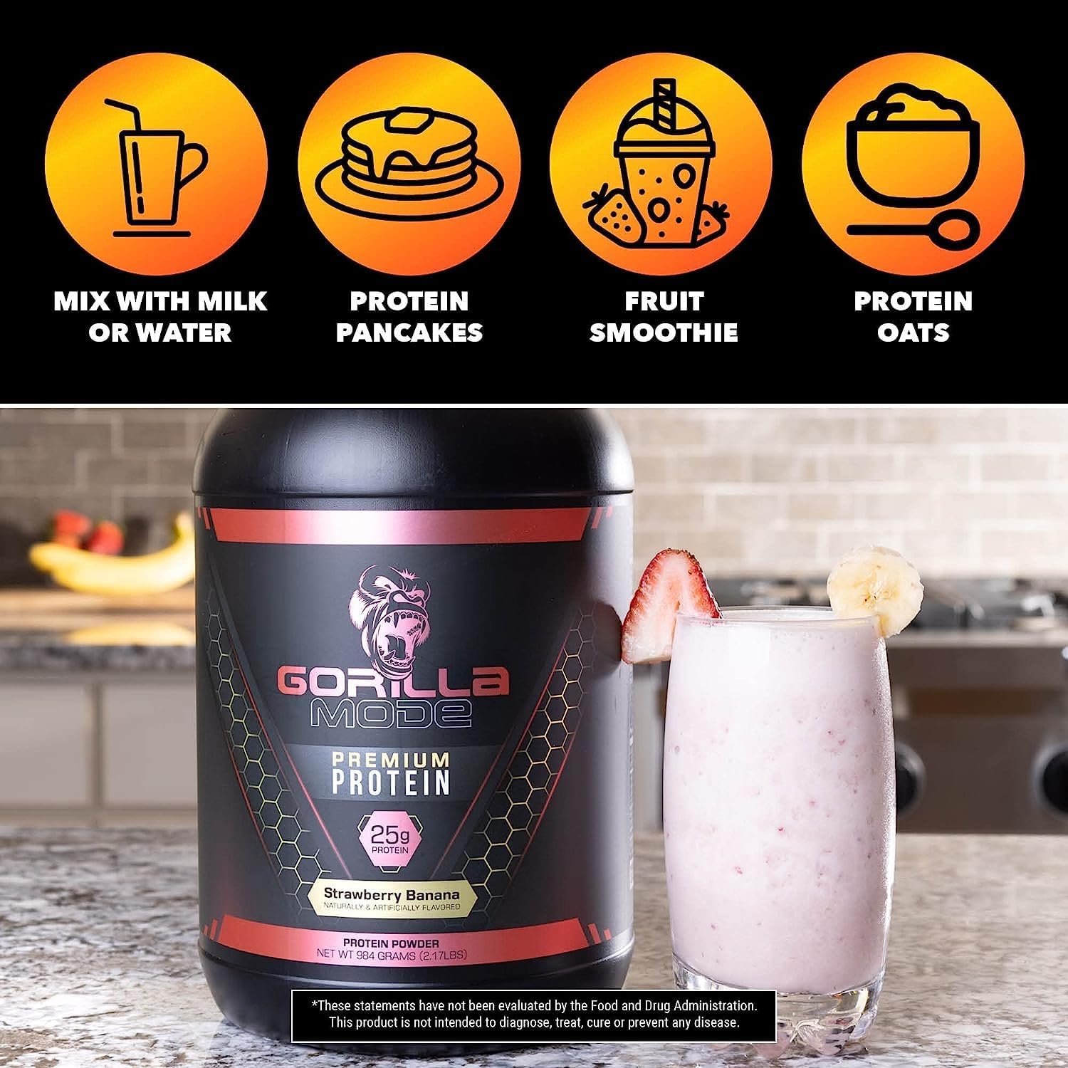 Gorilla Mind Premium Whey Protein - Birthday Cake, 25 Grams of Whey Protein Isolate & Concentrate,Recover and Build Muscle (30 Servings)