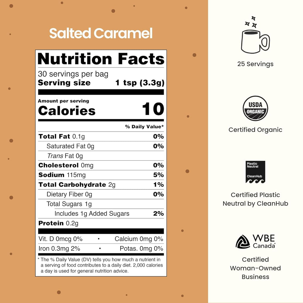 Blume Superfoods Latte - Salted Caramel Powder, Dandelion Root powder, Maca Powder, Pink Himalayan Salt, Low-Sugar, Inflammation support, Organic, Vegan And Keto Friendly - 25 Servings