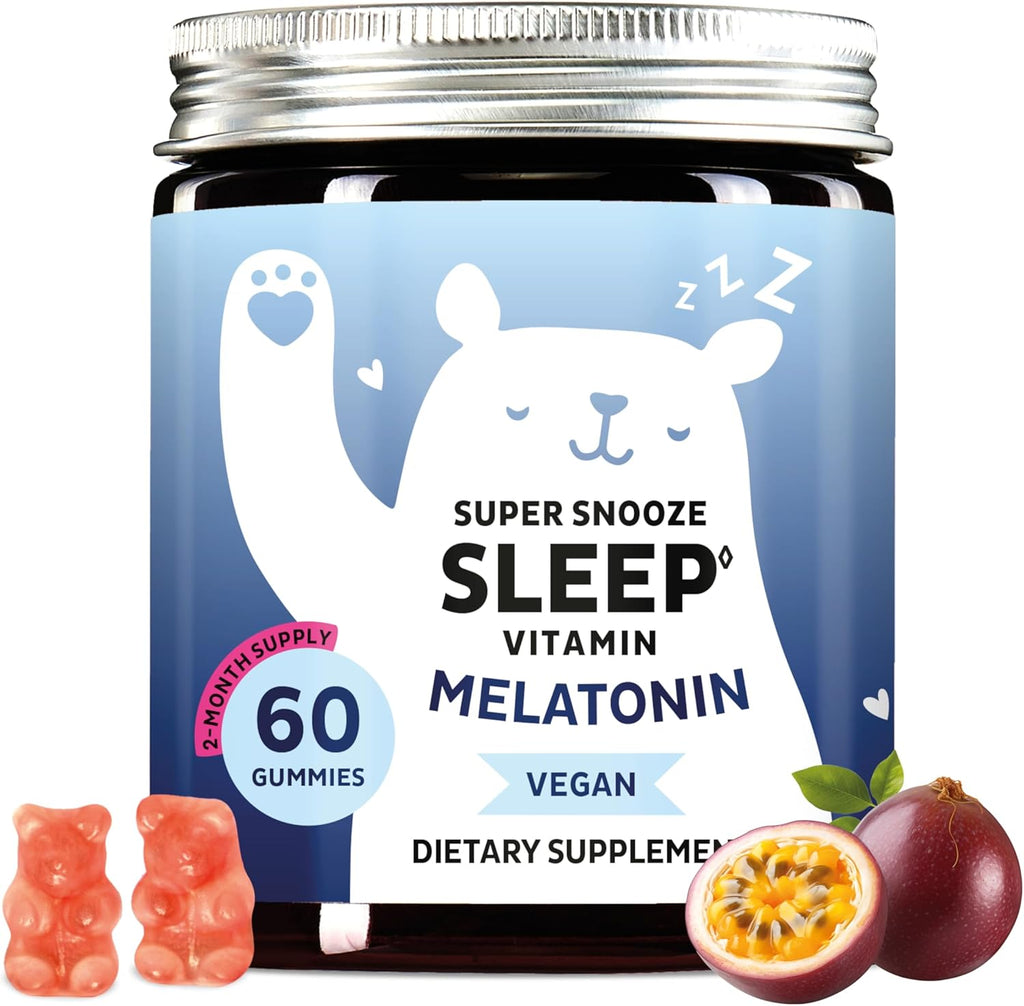Vegan Melatonin 5mg Gummies, Sleep Gummies for Reduced time to Fall Asleep, with Vitamin B6 & Passion Fruit Extract - Super Snooze Sleep Vitamin (60 Gummies)