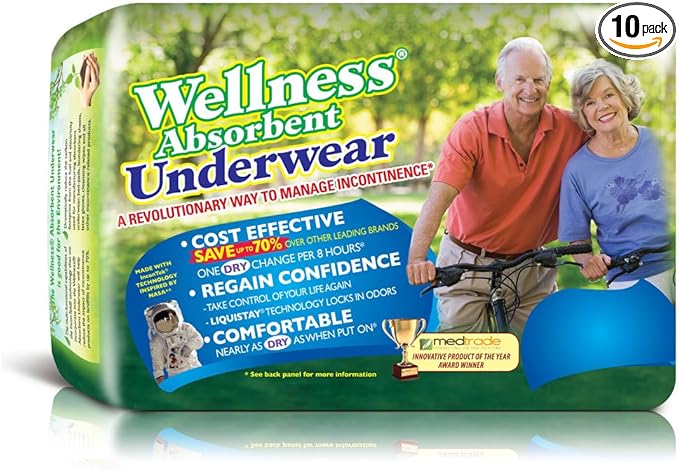 Unique Wellness-Absorbent Underwear (Pull-Ups) Size XX-Large (60"–80" Waist) 10 Count, Made in USA