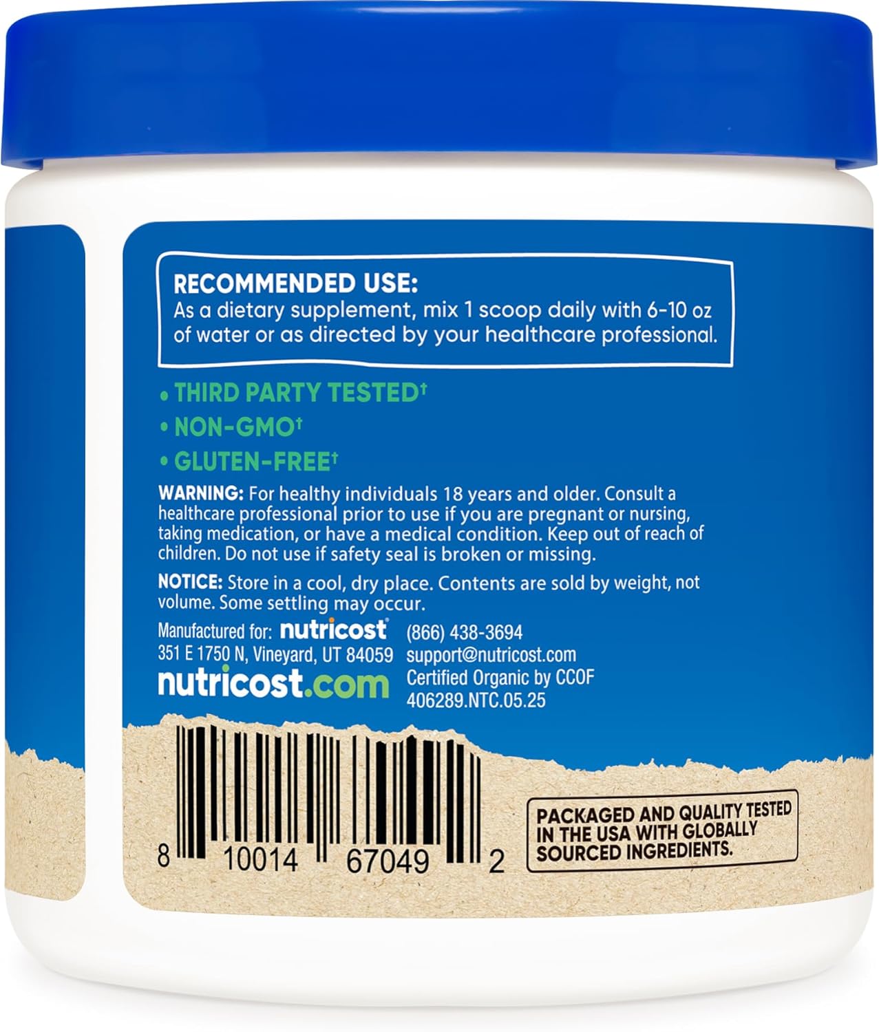 Nutricost Organic Lion's Mane Mushroom Powder 4oz - Certified USDA Organic