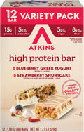 Atkins Blueberry Greek Yogurt & Strawberry Shortcake High Protein Bar, High Fiber, Keto Friendly, 12 Count (6 Bars Each Flavor)