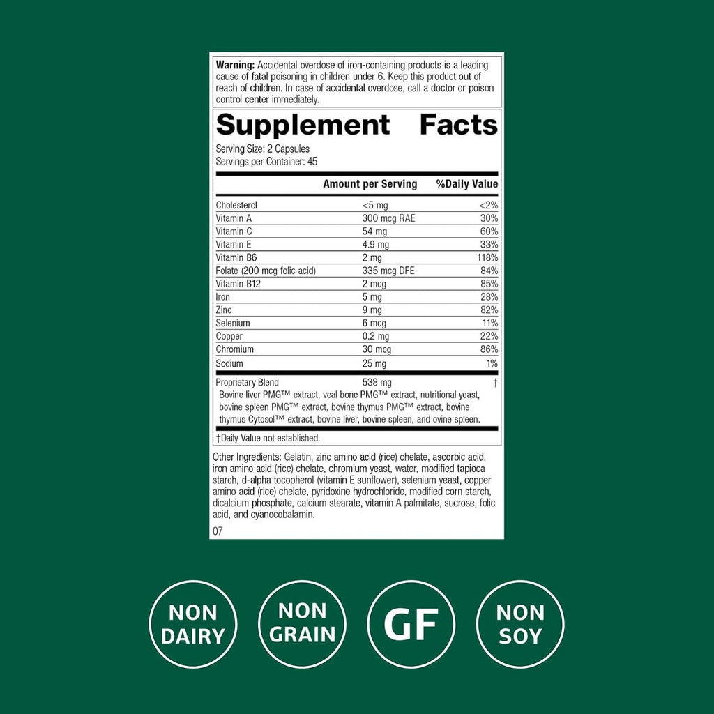 Standard Process Inc. Immuplex - Daily Immune Support Supplement with Folate, Iron, Vitamin C & Vitamin A - Mineral Supplement with Antioxidant Ingredients - 90 Capsules