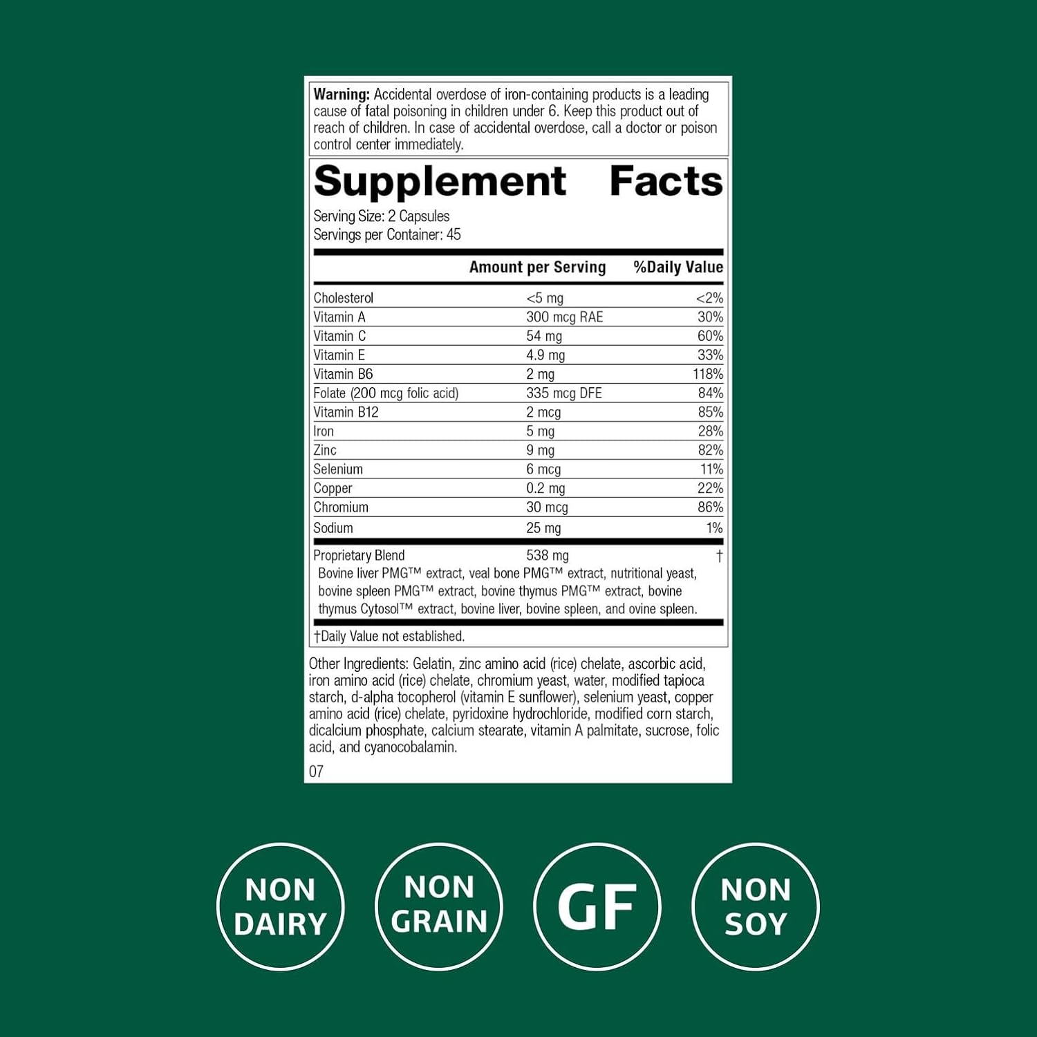Standard Process Inc. Immuplex - Daily Immune Support Supplement with Folate, Iron, Vitamin C & Vitamin A - Mineral Supplement with Antioxidant Ingredients - 90 Capsules