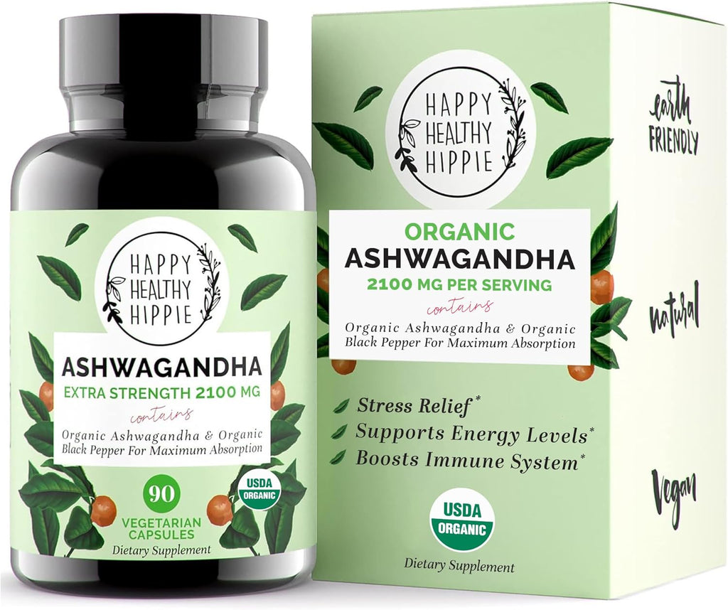 Organic Ashwagandha Capsules 2100mg – Stress Relief Supplement – Extra Strength, 100% Herbal, Energy, Mood & Cortisol Manager, Includes Black Pepper for High Absorption – Non-GMO, 90 Ct