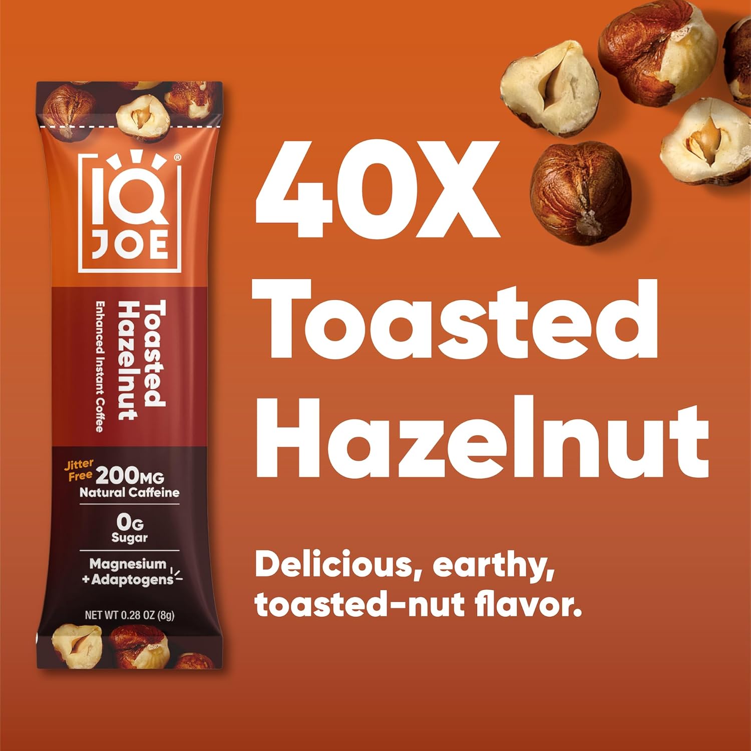 IQJOE Mushroom Coffee Packets (40 Servings) Lion’s Mane, Magtein Magnesium, Antioxidants, Adaptogens - Toasted Hazelnut - Instant Coffee for Focus, Clarity, Mood, Energy Boost - Sugar Free, Vegan
