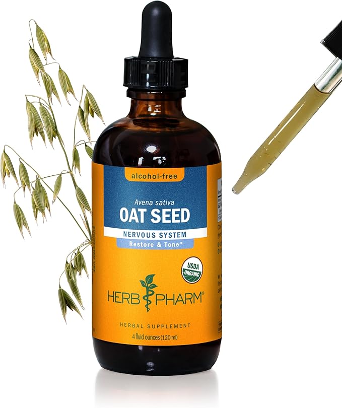 Herb Pharm Certified Organic Alcohol-Free Oat Seed Glycerite for Nervous System Support - 4 Ounce