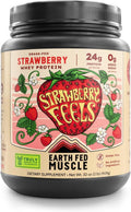 Earth Fed Muscle Strawberry Feels (Forever) – Irish Truly Grass‑Fed Whey Protein Isolate, No Sugar, Soy‑Free, Gluten‑Free (2 lb, 29 Servings, Strawberry)