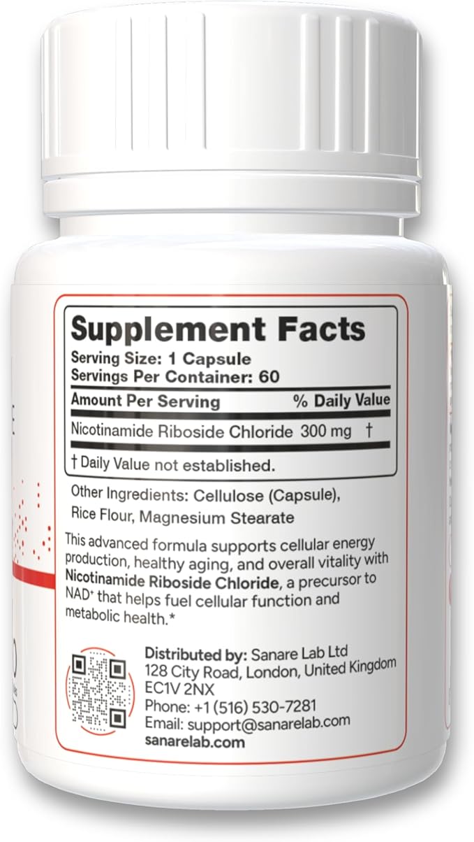 NAD+ Supplement with Nicotinamide Riboside (NR) 300 mg | Cellular Energy & Metabolism Support | 60 Capsules