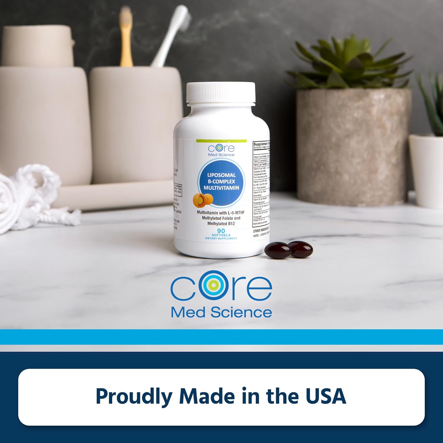 Core Med Science Liposomal Methylated Multivitamin B-Complex, 90 Softgels - Non-GMO Active Super B Complex Vitamin Supplement for Heart Health - VIT Methyl B Complex Immune Support Supplement
