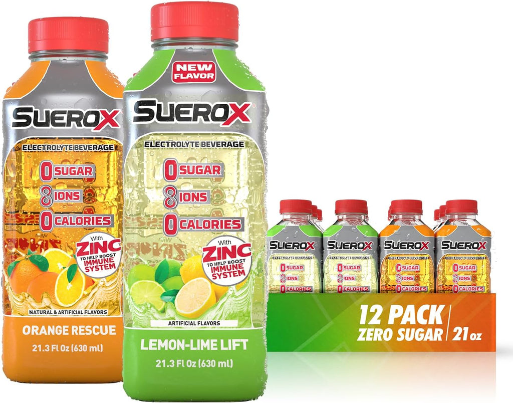 SueroX Sugar-Free Sports Drink for Hydration and Recovery, Electrolyte Hydration Drink with 8 Ions, Zero Calorie Sports Drinks with Electrolytes, Citrus Pack, 21.3 Fl Oz, 12 Count