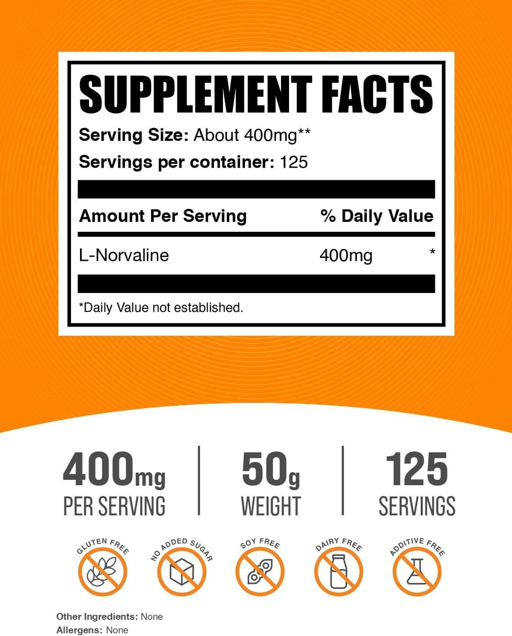 BulkSupplements.com L-Norvaline Powder - L-Norvaline Supplement, Nitric Oxide Supplement - Amino Acid Supplement, Gluten Free, 400mg per Serving, 50g (1.8 oz) (Pack of 1)