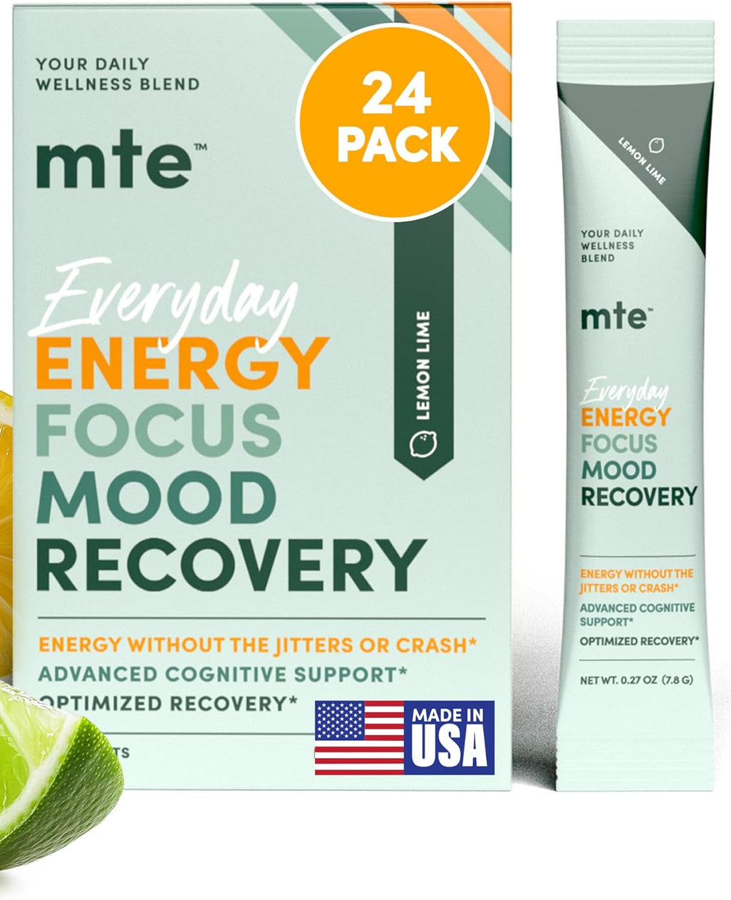 MTE Healthy Energy Drink Powder Packets | Caffeine Free & Sugar Free Energy | Boosted Focus and Productivity | 24 Drink Pouches | Paraxanthine Nootropic Supplement