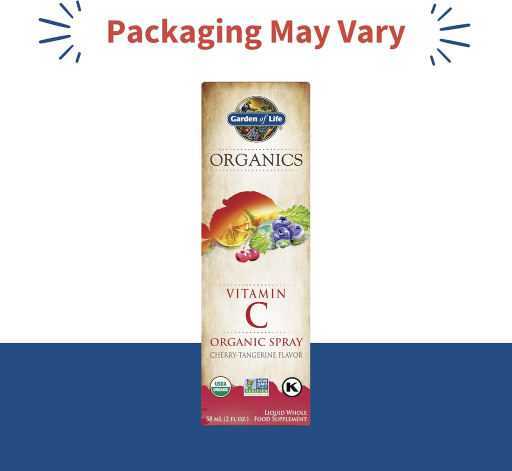 Garden of Life Organics Vitamin C for Kids and Adults, Organic Spray for Skin Health - Cherry Tangerine, Vitamin C Supplement Antioxidant for Immune Support, 2 fl oz Liquid Drops