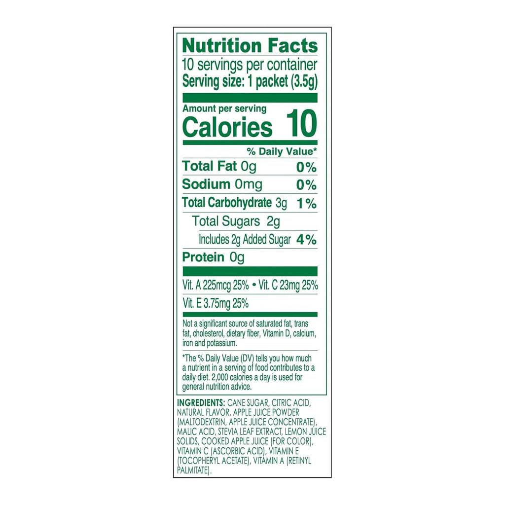 TRUE LEMON KIDS Crisp Apple (10 Packets) - Hydration, No Preservatives, No Artificial Flavors, No Sweeteners - Low Sugar Water Flavoring - Juice Powdered Drink Mix for Kids