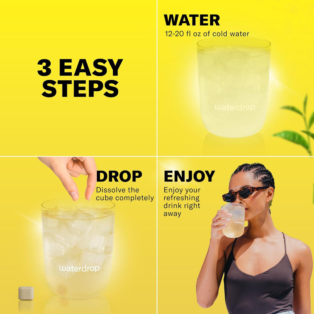 Waterdrop Hydration Cubes with Vitamin C, B Vitamins, and Electrolytes, Iced Tea Lemon Flavor, Flavored Water Enhancer Cubes for Still & Sparkling Water, Low Calorie, Sugar Free, Gluten Free, 24 Count