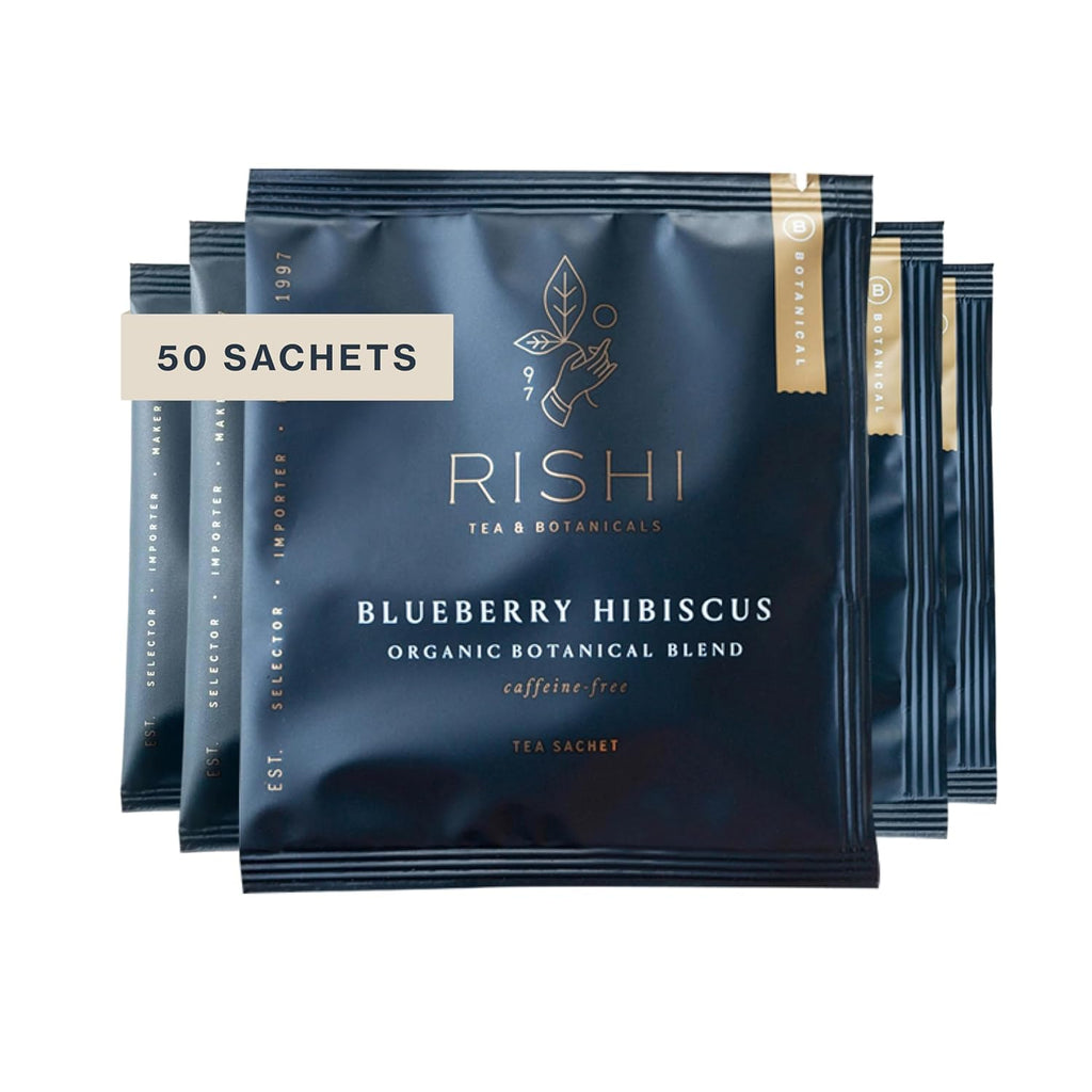 Rishi Tea Blueberry Hibiscus Herbal Tea - Organic, Caffeine Free Sachet Bags, Sweet & Tangy with Antioxidants, Enjoy Hot or Iced - 50 Count