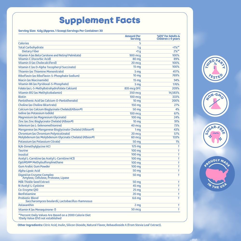 JoySpring Kids Multivitamin Powder - Spectra Vits – 23 Essential Vitamins & Minerals, Sugar-Free, Digestive Enzymes, Fiber, Antioxidants, Methylated B12, Natural Orange Flavor – 30 Servings