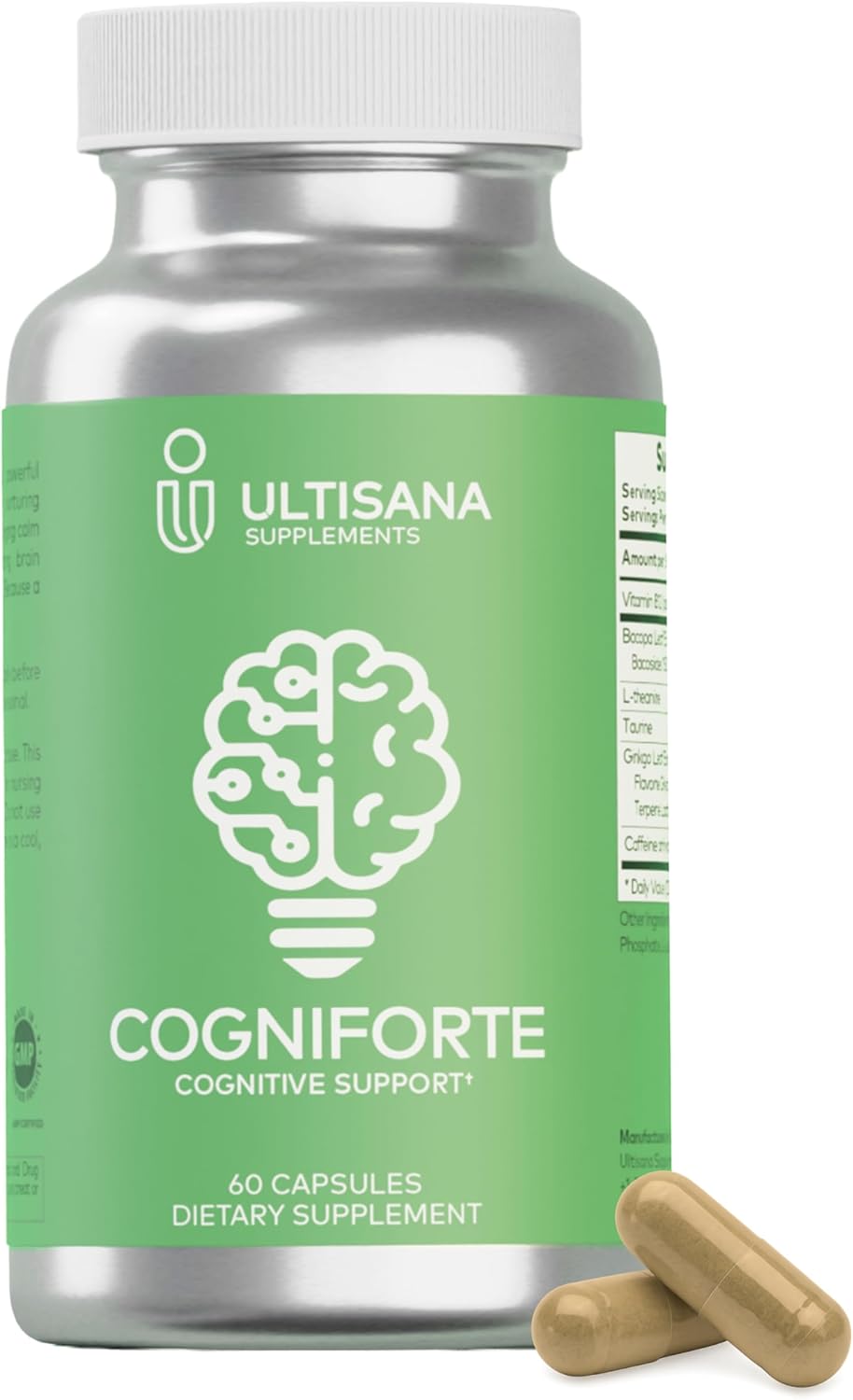 Cogniforte Brain Supplement for Memory and Focus | Enhanced Cognitive Support, Mental Clarity & Energy Booster | L-Theanine, Ginkgo Biloba, Taurine, Vitamin B12 & Caffeine | 60 Count