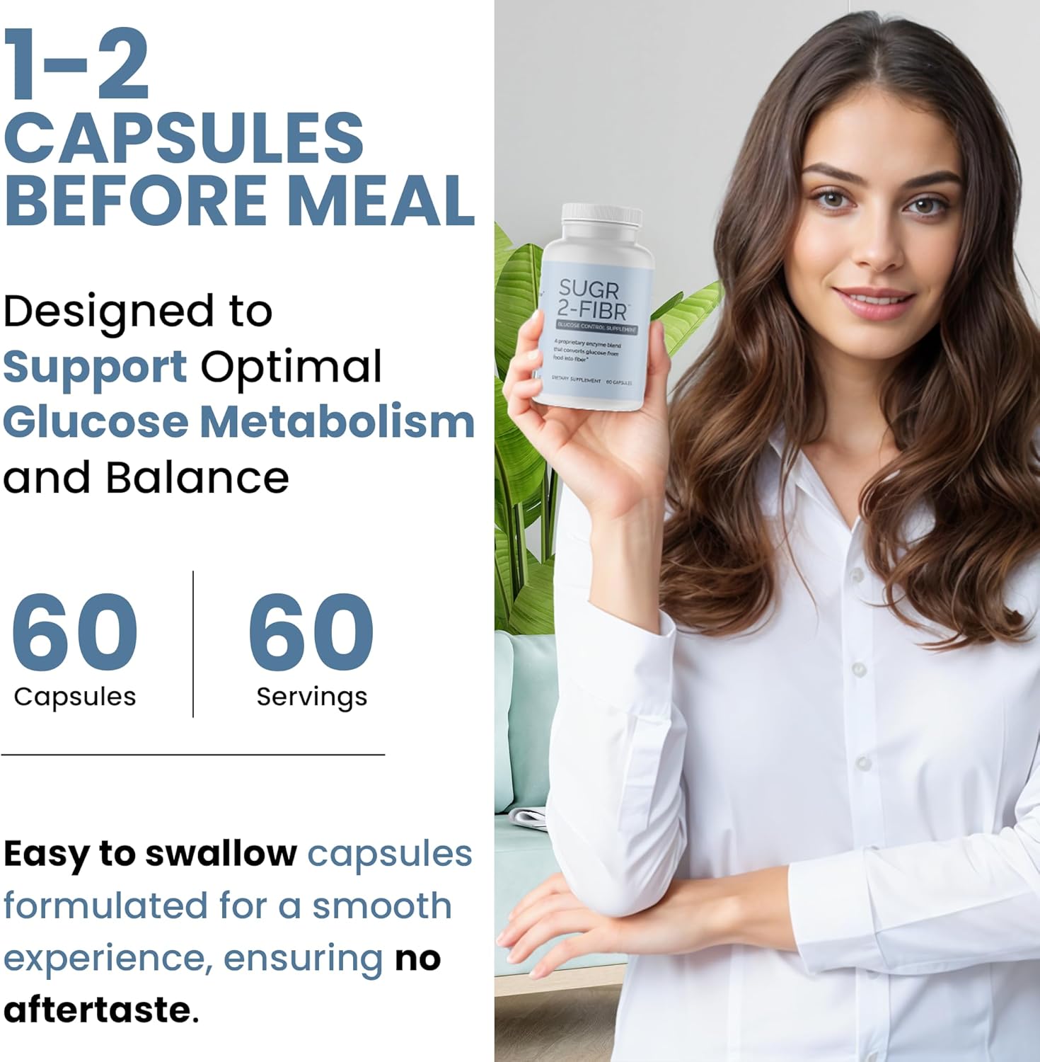 OPTIVIDA Sugr-2-Fibr – Premium Blood Sugar Support Supplement (60 Veggie Capsules) – Natural Blood Sugar Support & Healthy Glucose Metabolism – Blood Sugar Supplement for Adults
