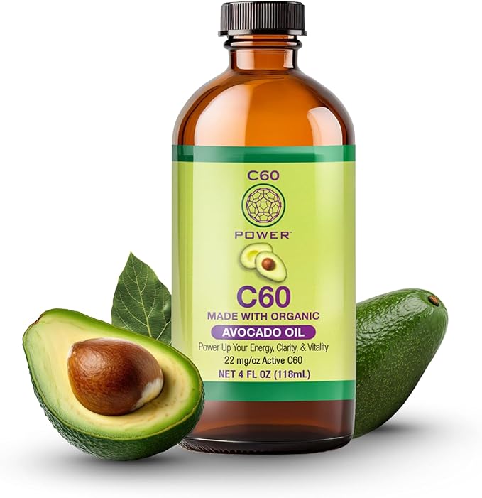 C60 Power C60 in Organic Avocado Oil - Natural Wellness Support for Men & Women, 99.99% Pure Carbon Fullerenes, Promotes Energy, Mental Clarity, & Stamina - 4 fl oz Bottle