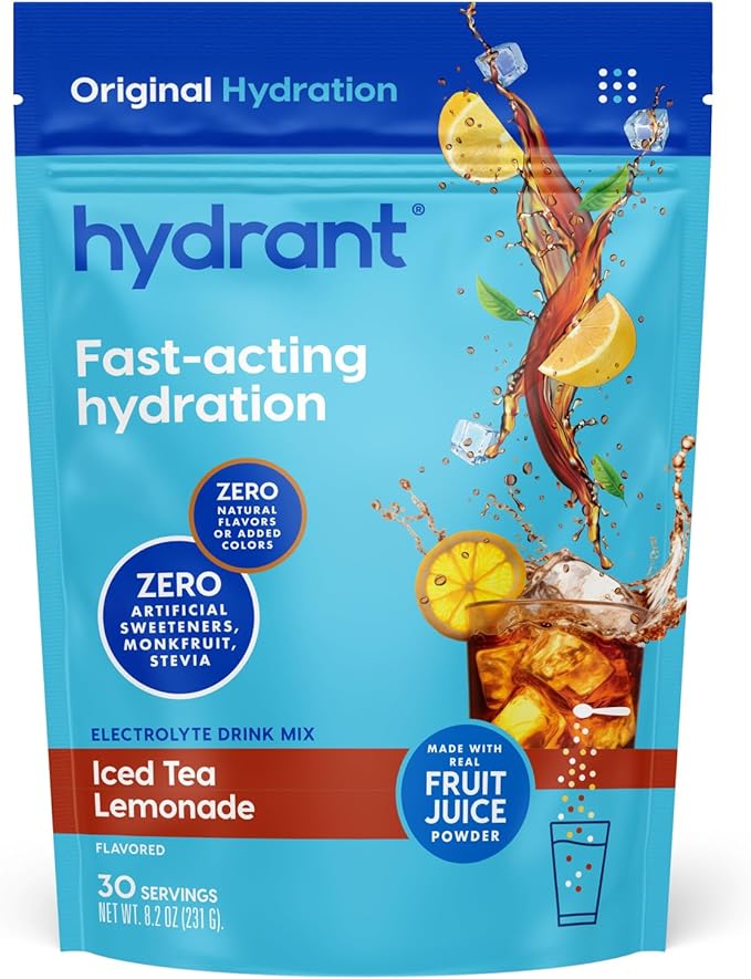 Hydrant - Bulk Electrolyte Powder, Iced Tea Lemonade Flavor, 30 Servings Instant Hydration Powder - Low Sugar Drink Mix for Daily Use, Travel & Workouts