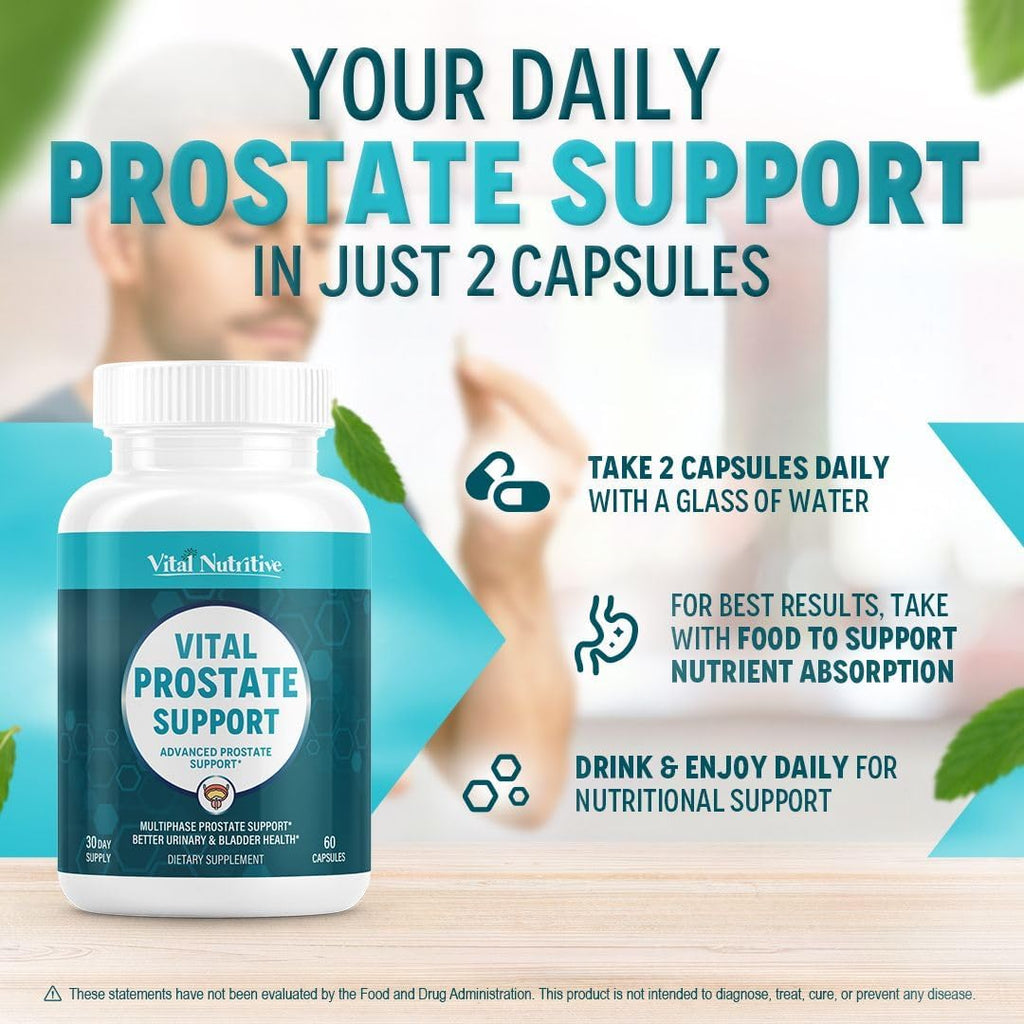 Vital Prostate Support Supplement for Men – Multiphase Herbal Formula with Saw Palmetto, Beta-Sitosterol & Zinc – Urinary Flow, Bladder Comfort & Prostate Health Supplements for Men – 30 Days Supply