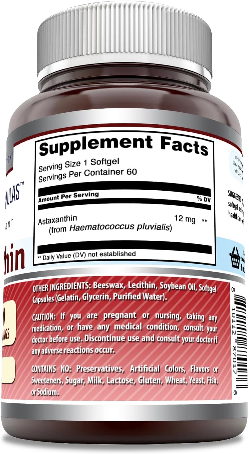 Amazing Formulas Astaxanthin 12 Mg Supplement | 60 Softgels | Non-GMO | Gluten Free | Made in USA