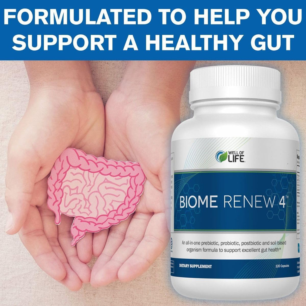 Biome Renew 4 - All-in-one Digestive & Gut Health Formula - w/Digestive Enzymes Prebiotics & Probiotics for Healthy Gut Biome for Men and Women - Supports Gut Lining, Gas & Bloating