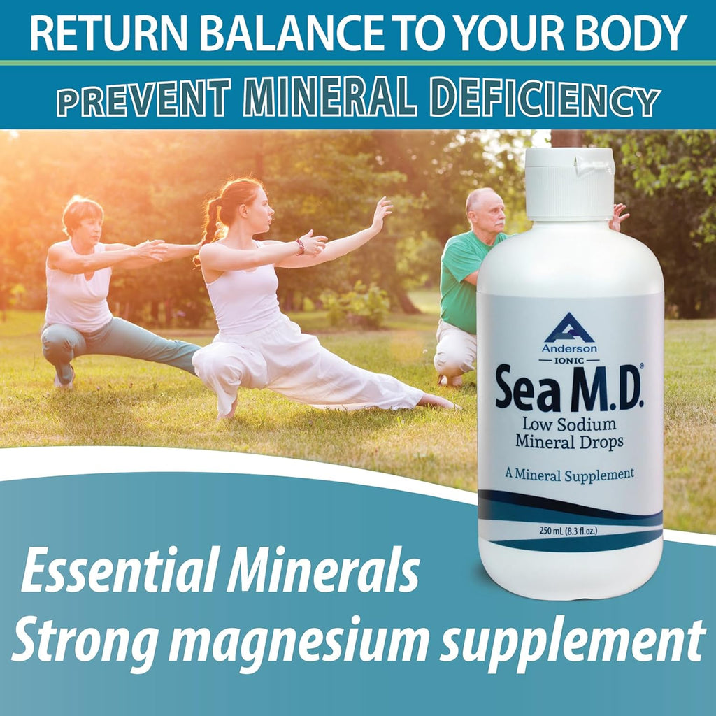 Anderson Sea M.D. Concentrated Trace Mineral Drops, Ionic Electrolyte Magnesium Supplement, Aids in Muscle Cramps, Liquid Magnesium and Trace Mineral, Easy to Take, 8.3 fl oz, 120 Servings