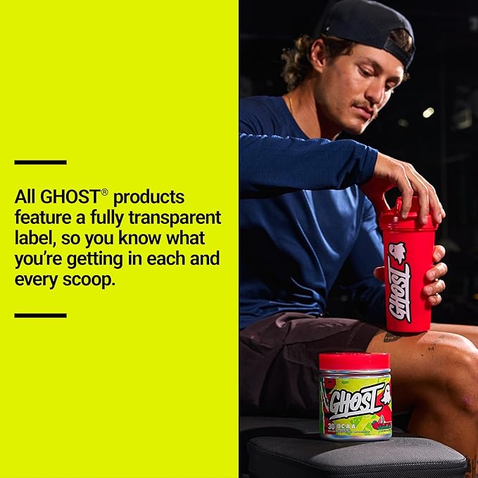 GHOST BCAA Powder Amino Acids Supplement, Strawberry Watermelon - 30 Servings - Sugar-Free Intra, Post & Pre Workout Amino Powder & Recovery Drink, 7G BCAA