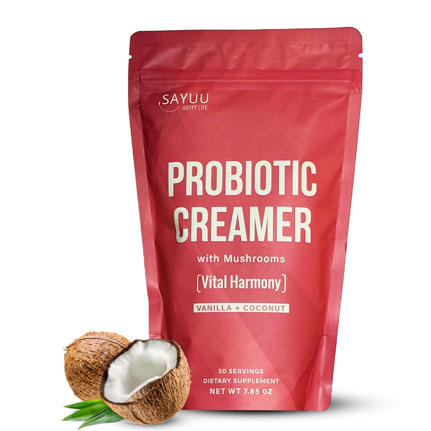 SAYUU Functional Probiotic Creamer With Mushrooms – Enriched With Powerful Adaptogenic Mushrooms Like Lion's Mane, Reishi, And Cordyceps For Energy, Focus, And Stress Relief (30 Servings)