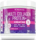 Multi Collagen Protein + Creatine | 5g Creatine Monohydrate with Collagen Types I, II, III, V & X | Hair, Skin, Nail, Muscle & Performance Support | Vitamin C & Hyaluronic Acid, 30 Servings Unflavored