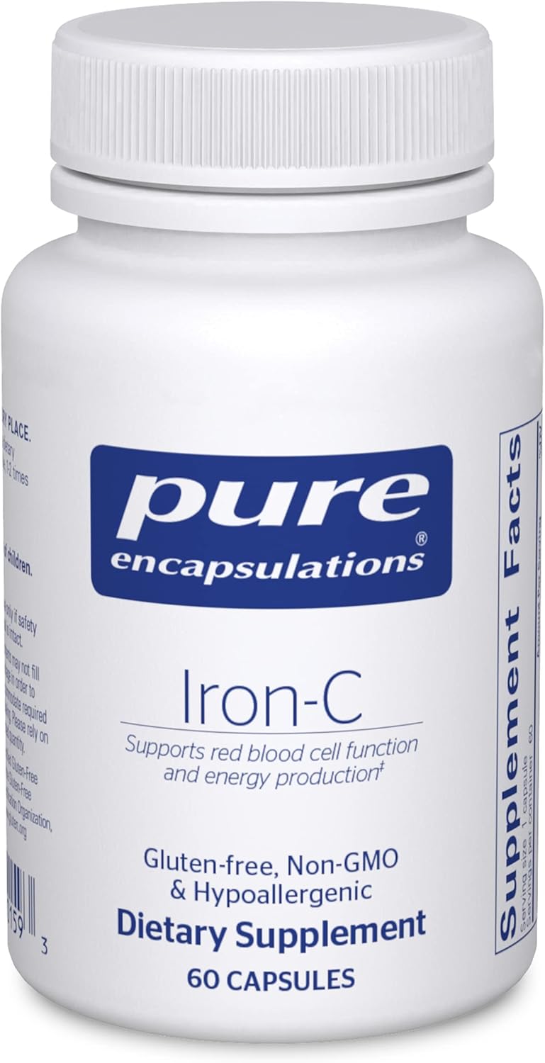 Pure Encapsulations Iron-C - 15 mg - 175 mg Vitamin C - Red Blood Cell Support* - Energy Production - Highly Bioavailable Iron Pill - Gluten Free & Vegan - 60 Capsules