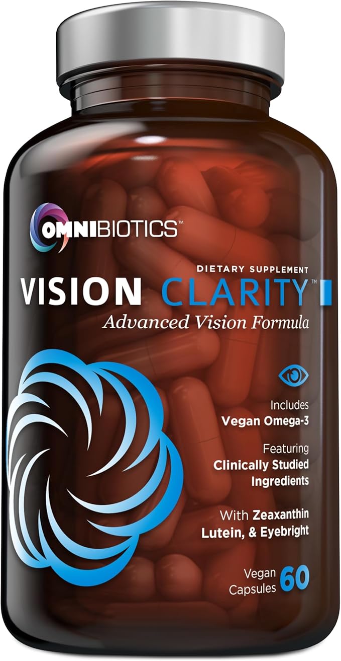 Vision Clarity Eye Vitamins – AREDS2 Inspired Formula with Lutein & Zeaxanthin, Bilberry, Eyebright & Vegan Omega-3 – Macular, Retina & Blue Light Support – for Adults – 2 per Day – 60 Vegan Capsules