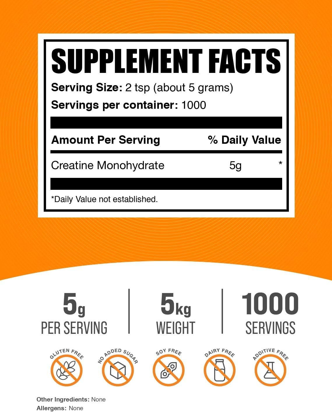 BulkSupplements.com Creatine Monohydrate Powder - Creatine Supplement, Micronized Creatine, Creatine Powder - Unflavored & Gluten Free, 5g (5000mg) per Servings, 5kg (11 lbs) (Pack of 5)
