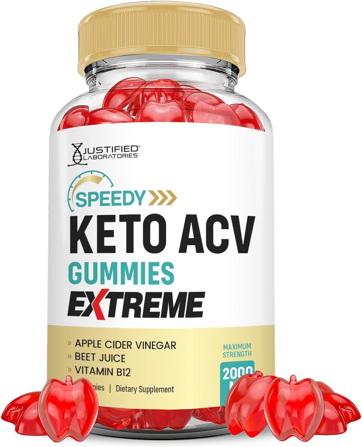 Justified Laboratories Speedy Keto ACV Gummies Extreme 2000MG Speedy Keto Gummies Advanced Formula Apple Cider Vinegar with Pomegranate Beet Juice Powder B12 Vegan Non GMO 60 Gummys