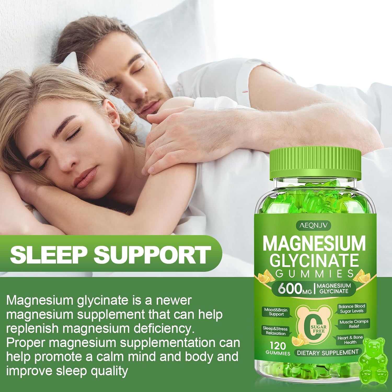 Magnesium Glycinate Gummies 600mg, Chewable Magnesium Supplements for Adults, Men and Women, Vitamin D, B6 and CoQ10, Potassium Magnesium Gummy for Sleep, Relaxation, Brain & Muscle, 120 Gummies
