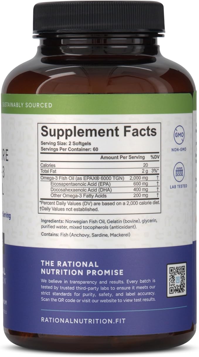 Norwegian Omega 3 Fish Oil Softgels - IFOS Certified - 1000 mg EPA + DHA per Serving - Re-esterified Triglyceride (rTG) Form - 120 Count - Supports Heart, Brain & Joint Health