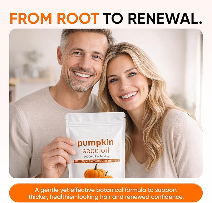 Pumpkin Seed Oil Capsules, 2 in 1 Pumpkin Seed Oil with Saw Palmetto for Hair, 3000mg Pure & Natural Supplement, Supports Hair Heart Skin Supplement, Non-GMO, Gluten Free, 300 Softgels (1)
