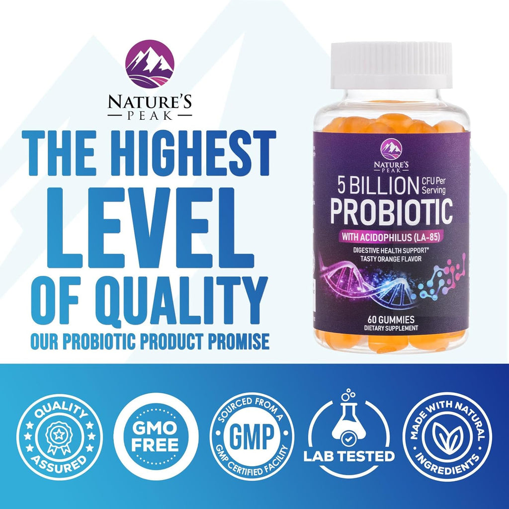 Probiotic Gummies 5 Billion CFU - Top 6 Pro Biotic Strains - Daily Probiotic Gummy Supplement for Women, Men & Teens - Natural Digestive Health, “Good” Gut & Immune Support - Orange Flavor - 60 Count