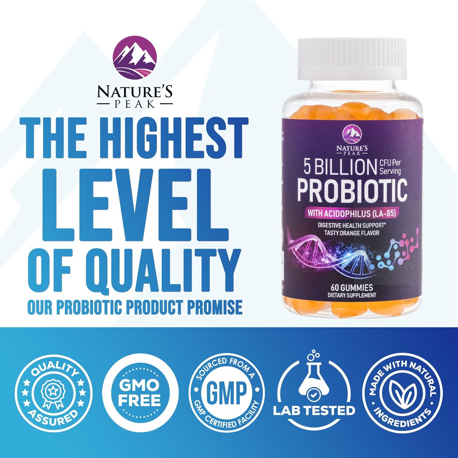 Probiotic Gummies 5 Billion CFU - Top 6 Pro Biotic Strains - Daily Probiotic Gummy Supplement for Women, Men & Teens - Natural Digestive Health, “Good” Gut & Immune Support - Orange Flavor - 60 Count
