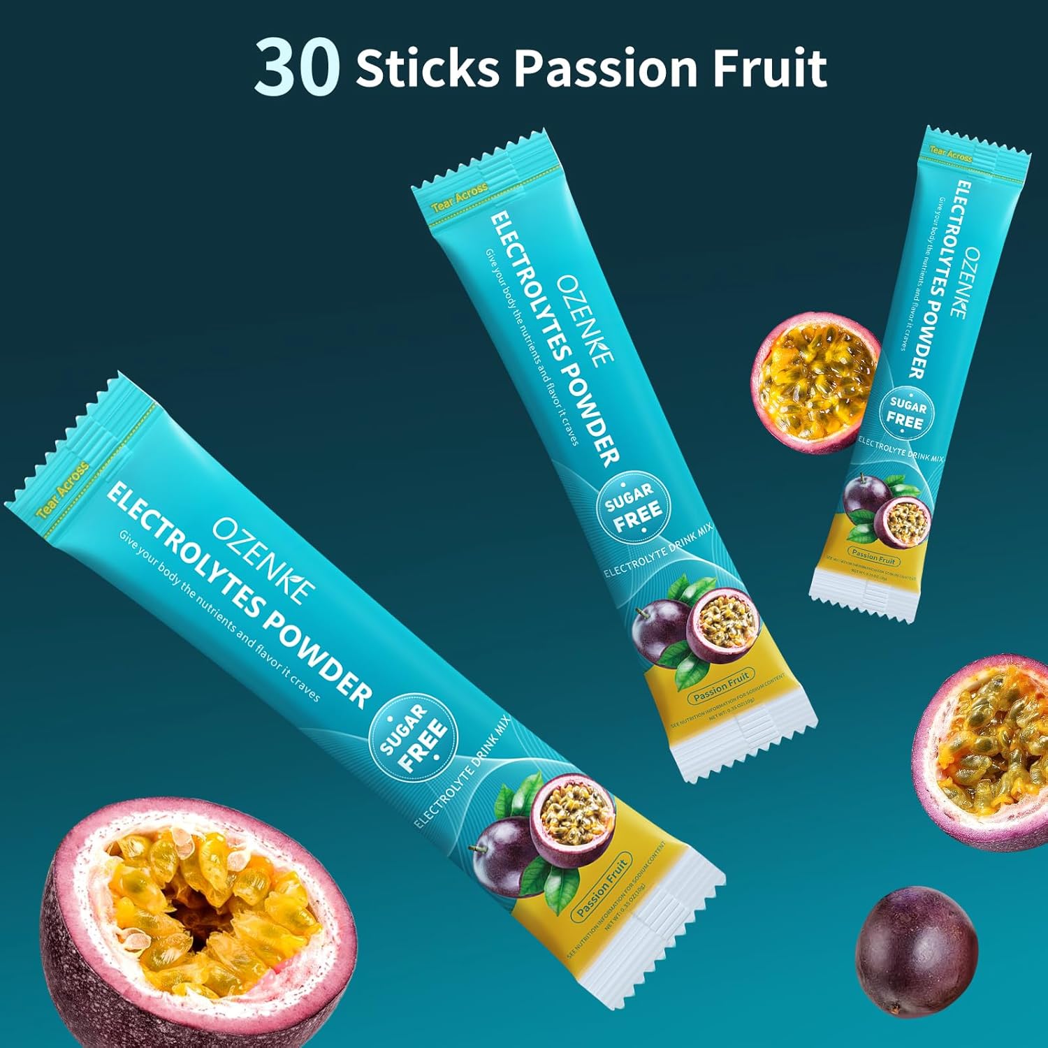 Electrolytes Powder Packets, 30 Sticks Hydration Packets Sugar Free, Electrolyte Drink Mix Portable Electrolyte Packets for Rapid Hydration, 0 Sugar & 0 Calorie, Passion Fruit Flavor