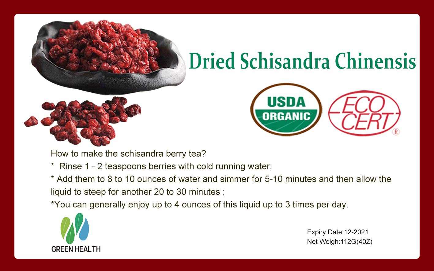 Nature Organic Schisandra Berries Dried Loose Bulk Herbs Schisandra Chinensis （Wu Wei Zi）Tea
