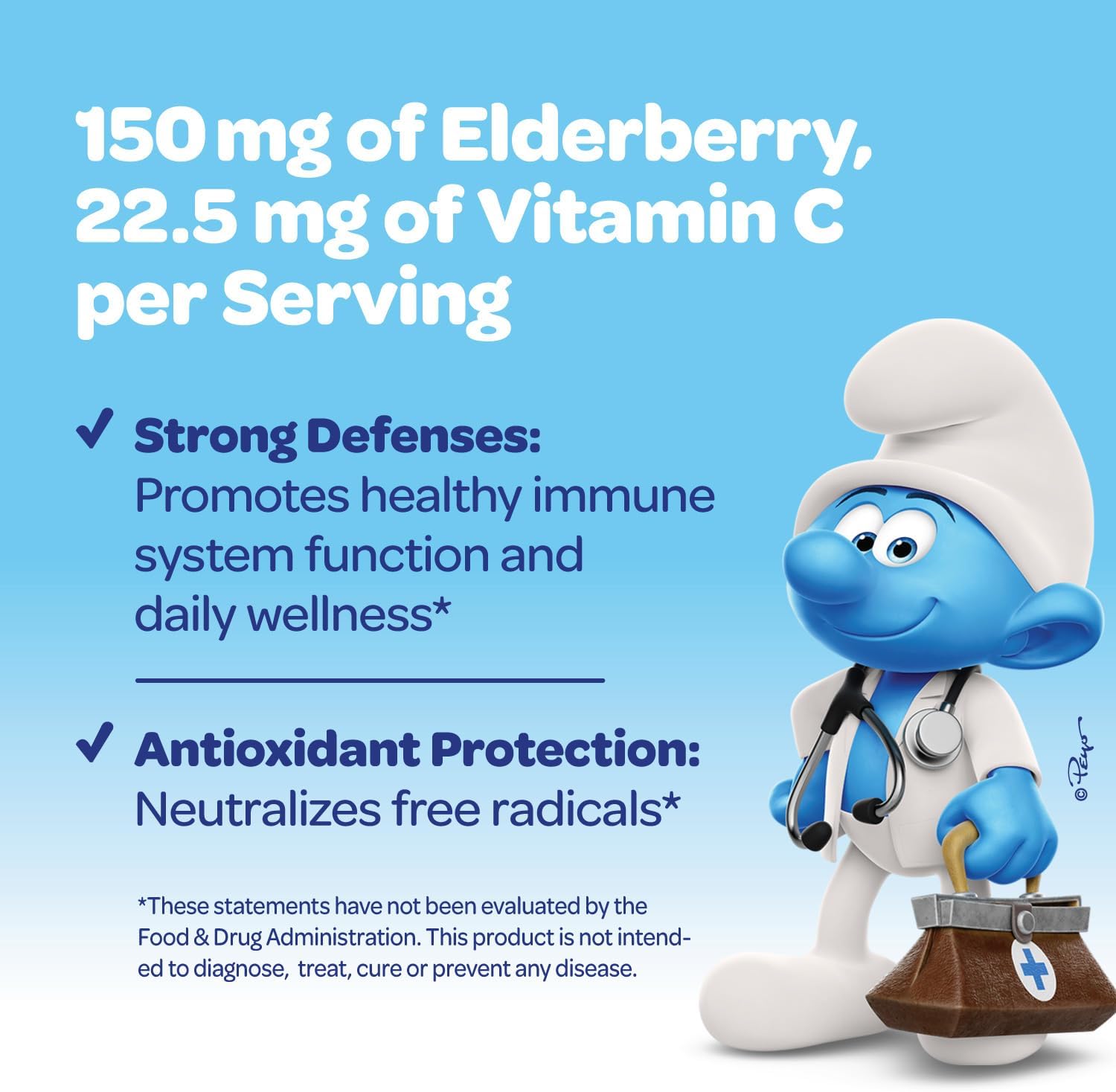 Smurfs Kids Elderberry Drops | Liquid Vitamin C and Elderberry for Kids Immune Support | Ages 1 & Up | Vegan Non-GMO & No Artificial Flavors or Colors | No Added Sugar | Berry Flavor | 30 Servings